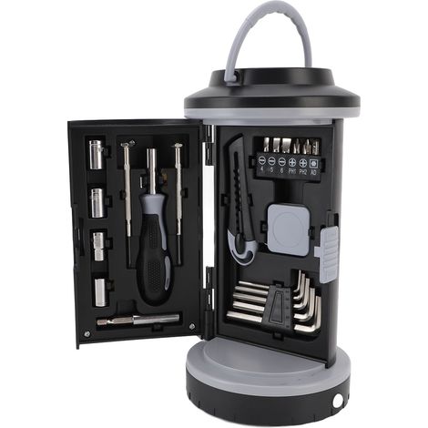 Lampada LED da Campeggio Multifunzione con Kit Attrezzi Integrato, Metro 102cm e Cutter – Plastica ABS Robusta e Design Ergonomico – Ideale per Professionisti, Fai-da-te e Emergenze all'Aria Aperta (1/5)
