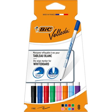 Feutres Effaçables A Sec à Pointe Fine pour Tableau Blanc – Couleurs assorties, Pack Carton de 8 (1/5)