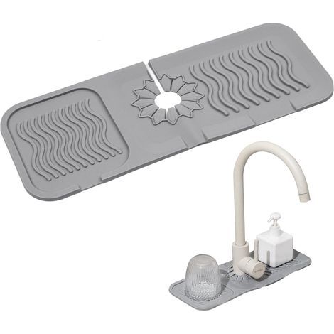 x Tappetino per rubinetto da cucina, tappetino in silicone per rubinetto, protezione per lavello da cucina, tappetino ritagliabile per proteggere i piani di lavoro di bagno e cucina, grigio (1/5)