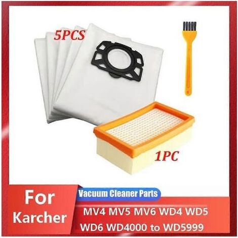 Filtre HEPA et sac à poussière de rechange compatibles avec les aspirateurs KARCHER MV4, MV5, MV6, WD4, WD5, WD6, WD5P et WD6P (référence 2.863-005.0). (1/5)
