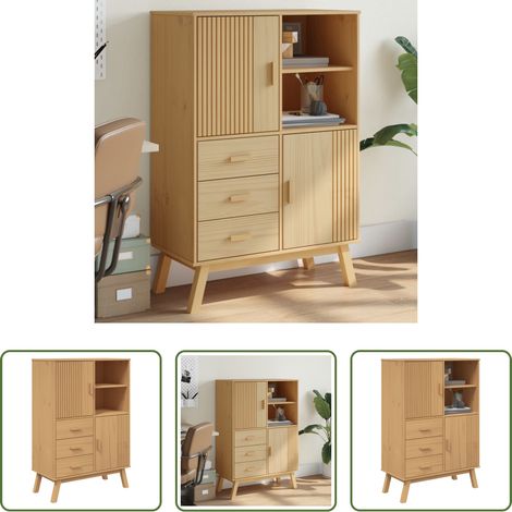 vidaXL Meuble haut - Buffet haut OLDEN marron 85x43x125 cm bois massif de pin (1/5)