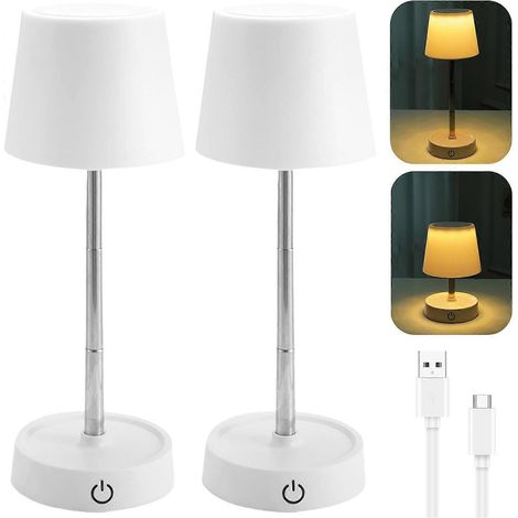 Lot de 2 lampes de table LED - Rechargeables par USB - Lampe de table télescopique sans fil - Lampe de chevet tactile - Blanc chaud - Pour table de chevet, salon, chambre (1/5)