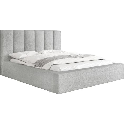 Polsterbett 160x200 mit Bettkasten und Lattenrost – Bett mit hohem Kopfteil, Boucle oder Samt Stoff – Modernes Doppelbett mit Stauraum – Bettgestell, ohne Matratze – Amira – Grau