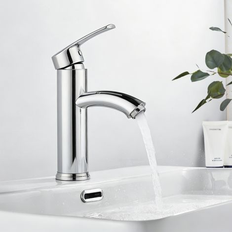 Oraymin Mitigeur de Lavabo Économe en Eau - Robinet Salle de Bain Inox Anti-Corrosion avec Mousseur ABS - Réglage Précis Température Cartouche Céramique - Finition Chrome Anti-Empreinte (1/5)