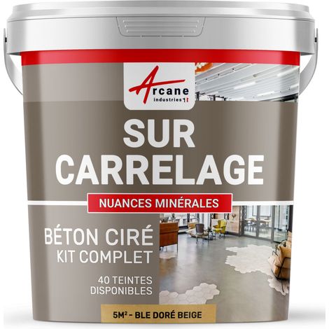 Béton ciré sur carrelage, cuisine, salle de bain, mural, sol, plan de travail, décoratif, revêtement, douche, kit - 5 m² (en 2 couches) Blé Doré Beige - ARCANE INDUSTRIES