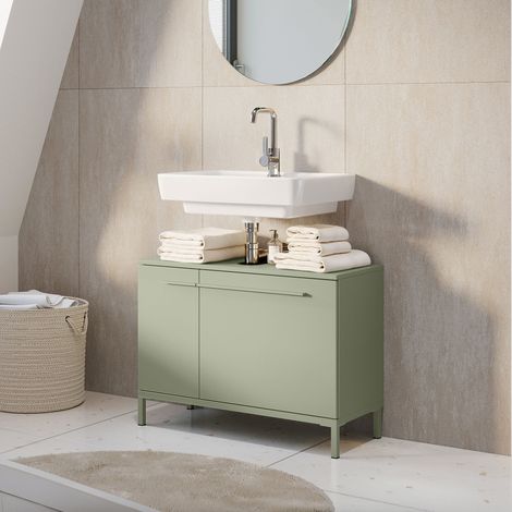 Meuble sous lavabo 2 portes vert olive - ANDERS (1/4)