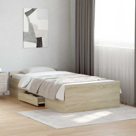 Cadre de lit avec rangement en bois d’ingénierie chêne Sonoma 80 x 200 cm - PANGIVO (1/5)