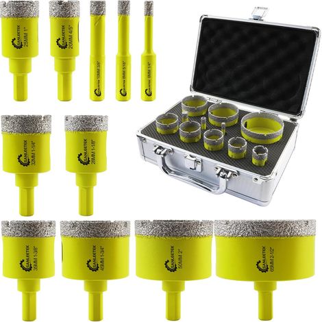 Foret Diamant Kit Trepan Carrelage - 11pcs (6/8/10/20/25/28/32/35/45/50/65mm) Scie Cloche avec Tige Triangulaire pour Carrelage Céramique Porcelaine Marbre Granit (1/5)