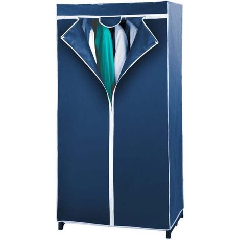 Kleiderschrank „Air“ aus Canvas, Kleiderstange, komplett zu öffnen mit Reißverschluss, stabil, Metallrahmen, Stahl-Polypropylen, 75 x 150 x 50 cm, Blau (1/4)