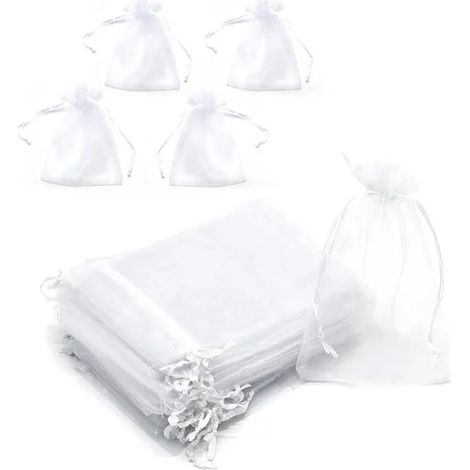 Lot de 100 sachets en organza, sachets porte-dragées pour bonbonnières, communion, mariage, anniversaire, Noël, cadeau, (1/4)