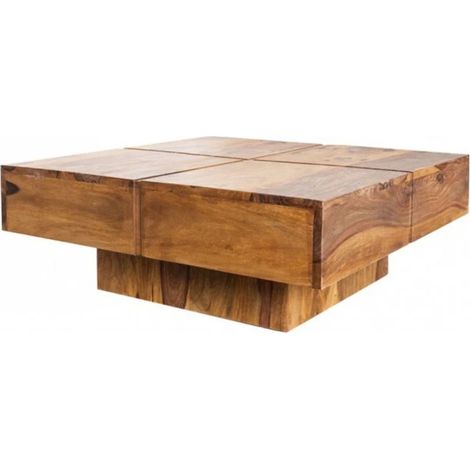 Couchtisch TOLB 70 cm aus massivem Sheeshamholz – Quadratischer Design-Couchtisch mit zentralem Fuß