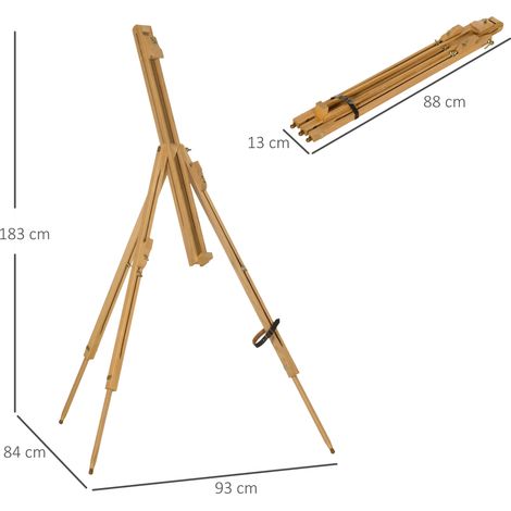 Chevalet trépied pliable en hêtre, hauteur réglable jusqu'à 107 cm, portable pour atelier et plein air, support de peinture terrain, chevalet de table et studio (1/5)
