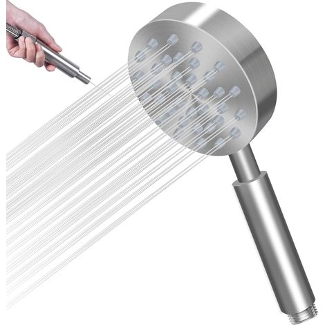 Duschkopf Edelstahl Gebürstet, Duschbrause Wassersparend, Brausekopf Hochdruck, Shower Head Handbrause mit Starker Düse, Duschkopf Regendusche für Baden, Spa, Reinigung Wanne (1/5)
