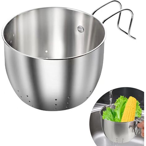 Égouttoir d'évier en acier inoxydable - Passoire multifonctionnelle suspendue pour la filtration des déchets de cuisine et le lavage des fruits et légumes (1/5)