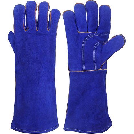 Guantes de soldadura de cuero ZOLGINAH - Resistentes al calor/fuego perfectos para jardinería/horno/parrilla/chimenea/estufa/soldador TIG/manipulación de animales/barbacoa - 14" (1/5)