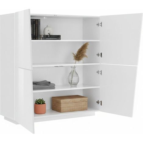 Dmora - Credenza Abbabbau, Madia da cucina a 4 ante, Buffet da soggiorno, 100% Made in Italy, cm 120x43h126, Bianco lucido