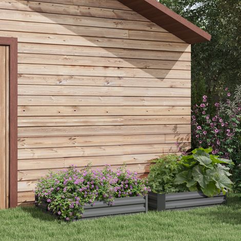 Set mit 2 Hochbeeten, Maße 100 x 100 x 30 cm (L x B x H) – dunkelgraues Wellblech