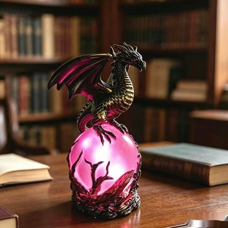 Lampe boule lumineuse en forme de dragon gothique - Lampe en résine teintée - Lampe de chevet pour table de chevet, décoration de maison ou d'étude (dragon) (1/5)