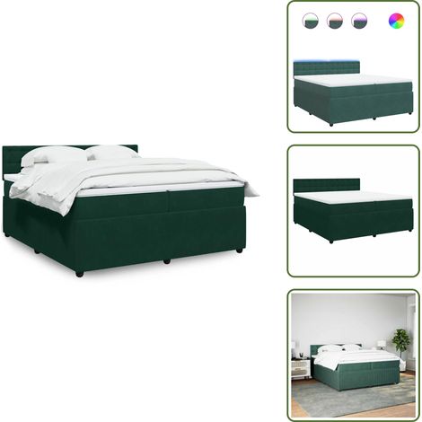 Letto con luci LED - vidaXL Giroletto a Molle con Materasso Verde Scuro 200x200 cm Velluto - Letto con testiera