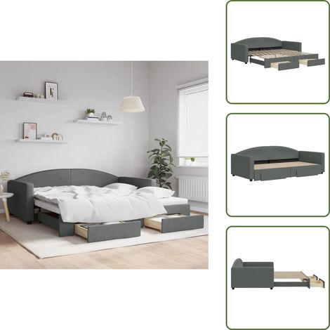 The Living Store Tagesbett Ausziehbar mit Schubladen Dunkelgrau 100x200 cm Stoff - Schlafsofa (1/5)