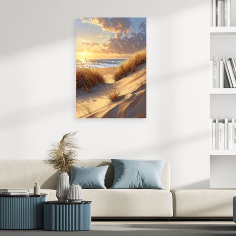 Wandbild Strand und Dünen bei Sonnenuntergang Friedliche Meereslandschaft 70x100 (1/4)
