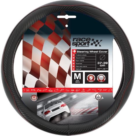 Couvre volant M 37-39cm - Noir carbone Surpiqure rouge - RaceSport