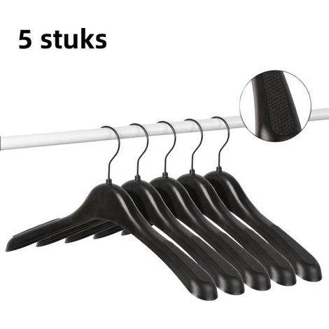 Cintre à vêtements 5 pièces - Épaules larges - Cintre sans couture pour costumes - Spécialement conçu pour les magasins de vêtements - Antidérapant - Cintre en plastique épaissi - Noir avec autocollan (1/5)