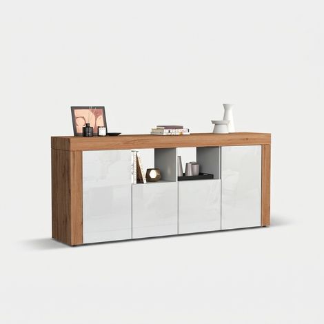 Aparador moderno de 4 puertas con huecos abiertos Syvara - Blanco (1/5)