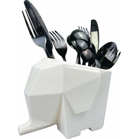 Elefantenförmiger Besteckhalter, Abtropfgestell, Schwammhalter, Küchenspüle, Weiß mit Abflussloch zur Aufbewahrung von Messern (1/5)