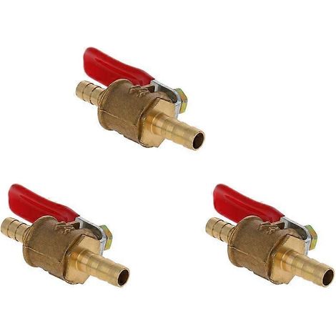 Robinet à bille cannelé en laiton 6 mm, lot de 3, anti-fuite, pour eau, huile et gaz, résistant à la corrosion.