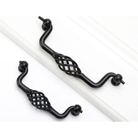 2 Pièces Poignee de Meuble Cuisine Noir Vintage, Poignée Meuble en Métal, pour Placards de Porte de Tiroir Salle de Bain Cuisine 96mm (D) (1/5)