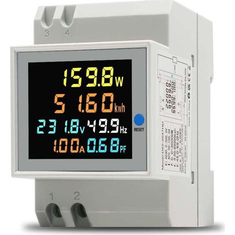 Compteur d'énergie monophasé Compteur d'électrique numérique AC 40-300V 100A Compteur Electrique 1 phasé Wattmètre Rail DIN Mètre Watt KWh Voltmètre Ampèremètre (1/5)