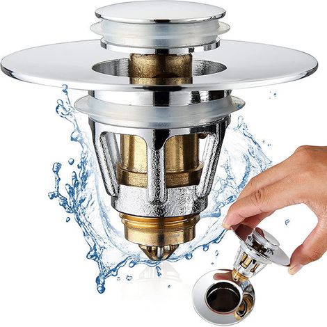 Waschbecken im europäischen Stil mit Vollkupfer-Filterkartusche, Abflussstopfen, Klappdeckel, Kupferfederfilter und geruchsdichtem Druckknopfverschluss. (1/5)