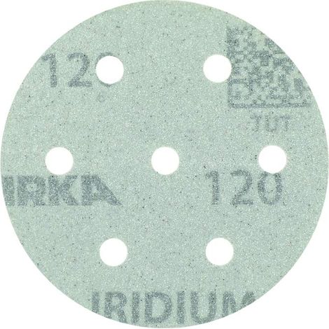 Mirka Iridium Premium carta abrasiva Ø 90 mm a strappo 7 fori, grana 180, 50 pz/Per la levigatura di vernice, stucco, fondo, legno, acciaio, materiali minerali, plastica