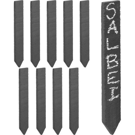 Relaxdays Targhette per Piante, Set 10 Lavagnette per Piantine Orto, 20 x 3 cm, Cartellini Giardino, Ardesia, Antracite