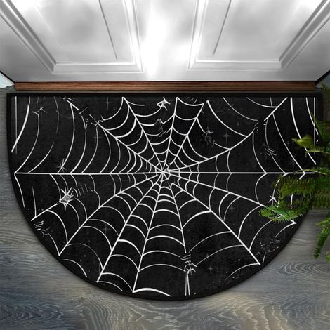 Paillasson Demi-Rond Halloween 6090cm Motif Toile dAraignée Noir Lavable Salon Chambre Bureau Décoration Festive (1/4)