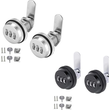 Sollbry 4 Pièces Tiroir de sécurité Boîte aux Lettres,Cam Cabinet Code Lock,Serrure Armoire Mécanique Verrouillage Pour Armoire,2 pièces argent, 2 pièces noir (1/5)