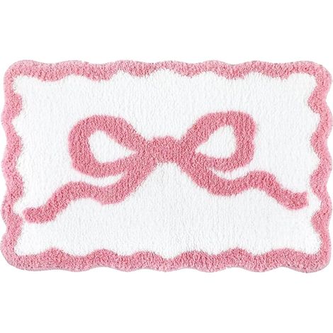 KOWOLL Tapis de bain rose à motif nœud, 40 x 60 cm. Tapis de sol original et ultra-doux et absorbant, idéal pour la douche, la chambre, la cuisine et l'entrée. (1/5)