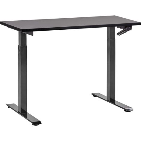 Bureau Hauteur Réglable Manuellement Design Moderne Pieds Carrés 120 x 72 cm Plateau et Cadre Acier Noir DESTINES