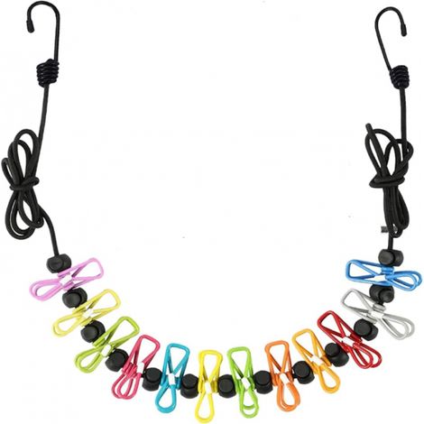 Corde à linge, corde à linge antidérapante, corde à linge de voyage portable, corde à linge avec 12 pinces à linge, accessoires de camping (1/5)