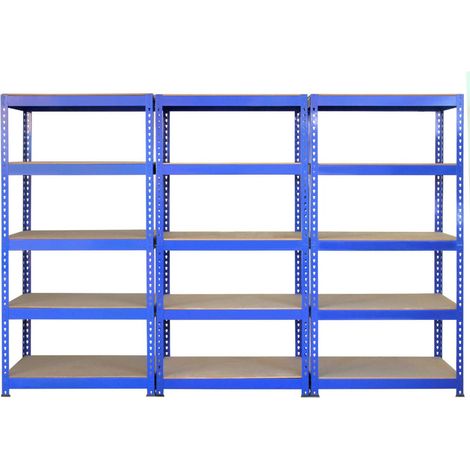 Q-Rax 3 Étagères Bleu 5 Niveaux 90 x 50 x 182.5cm Acier Capacité Totale 3000KG (1/5)