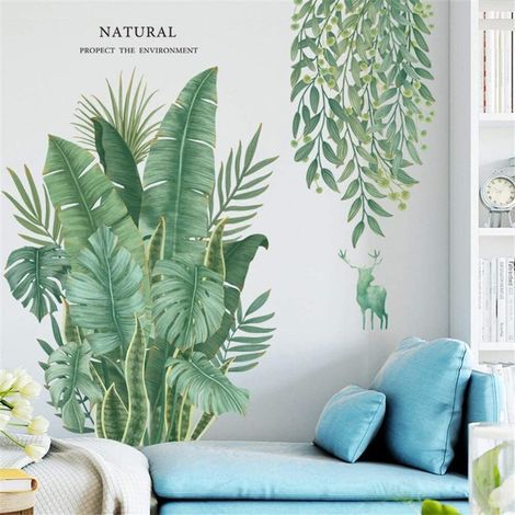 Tatouage Feuilles Vert Fresque de Plantes Tropicales, de BRICOLAGE Feuilles Vertes stickers muraux salle de Séjour Chambre à coucher Couloir Wanddeko (1/5)