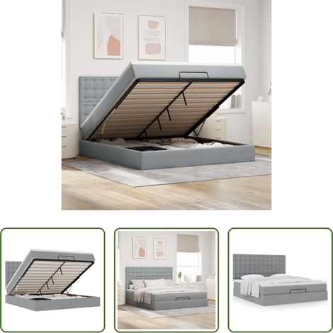 Matratze -  Ottoman-Bett mit Matratze Hellgrau 160x200 cm Stoff (1/5)