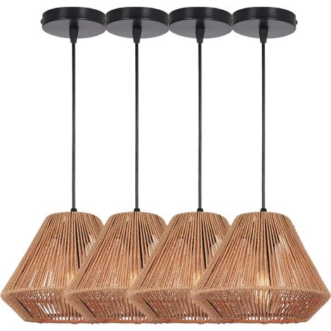 Suspension Luminaire Industriel en Cage - - Retro - Marron - Métal + Corde de Papier (1/5)