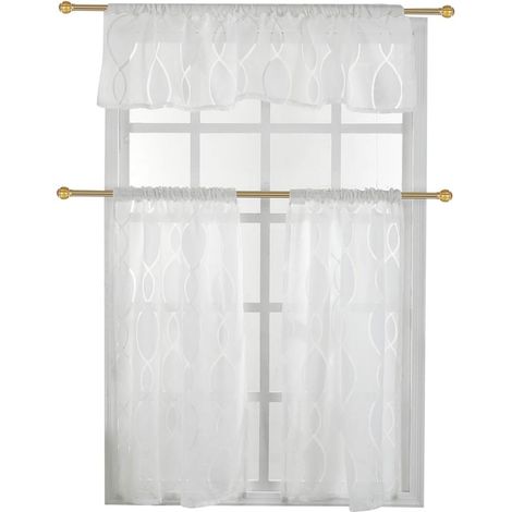 Set of 3 blackout bubble curtains - Two-tone - 40% to 70% light blocking - For kitchen, living room, bedroom - White (1/5)