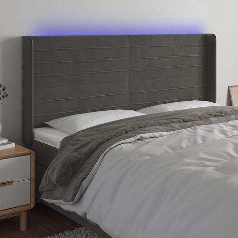 Tête de lit à LED Résistante et économique, Panneau de lit, Gris foncé 203x16x118/128 cm Velours OIB1259E (1/5)