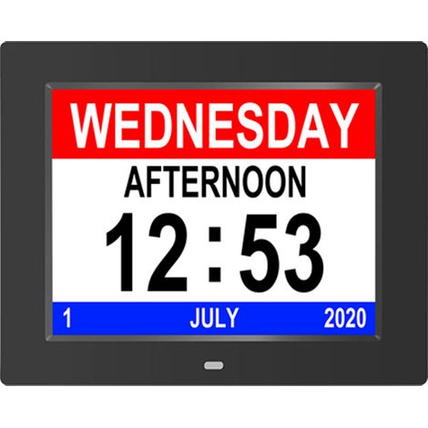 Réveil électronique intelligent noir 8 pouces avec calendrier, alarme, cadre photo numérique et affichage numérique pour les seniors. (1/3)