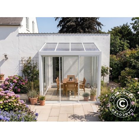 Jardin d'hiver San Pablo Alu+ avec fenêtres + portes coulissantes, 3x4m, Blanc - Dancover