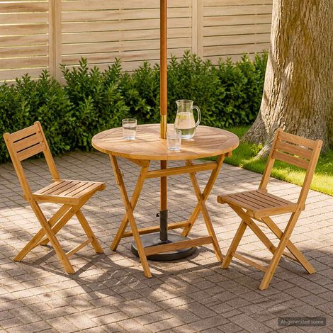 vidaXL Mesa de jardín plegable Natural Ø 90 x 75 cm (1/5)