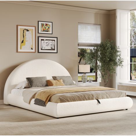 Letto contenitore 160x200 cm bouclé bianco idraulico, senza materasso – MEUBLIV (1/5)